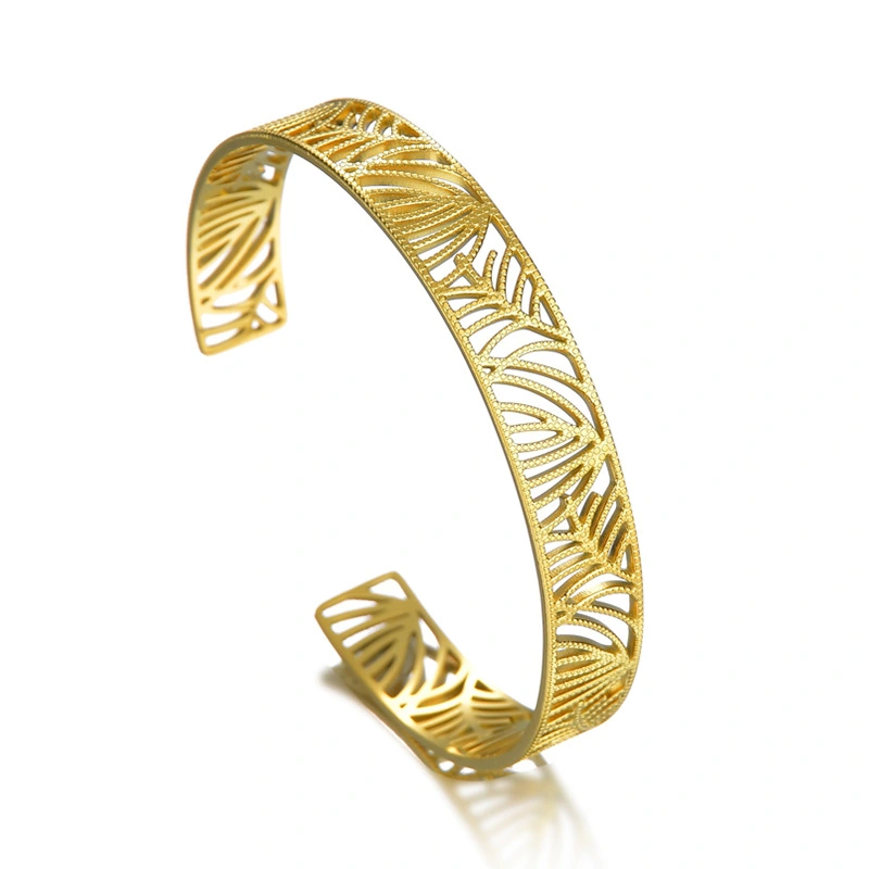 Stainless Steel 18K Gold Leaf Hollow Open Bracelet