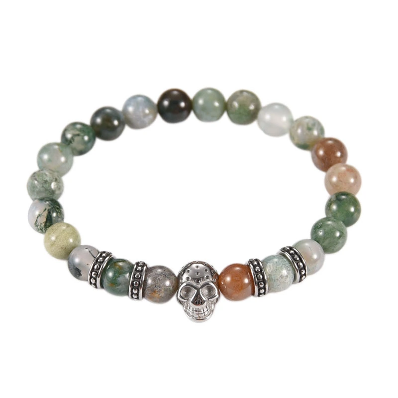 Fashion Stainless Steel Skull Head Natural Stone Bracelet