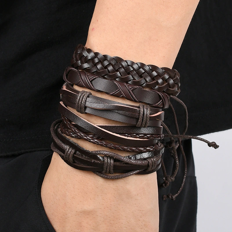 Cross knitted leather adjustable suit Bracelet