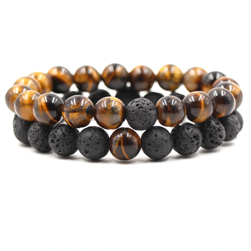 Hot Sale Black Lava Lava Stone A Grade Tiger Eye Set Bracelet