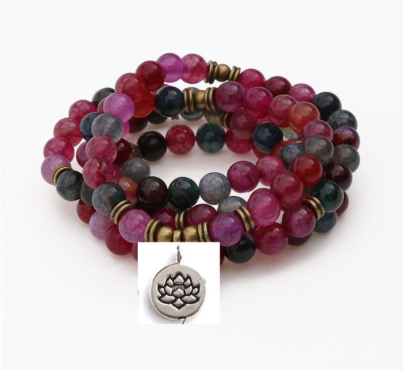 Tourmaline Agate Bracelet Buddha Bead Lotus Pendant Bracelet