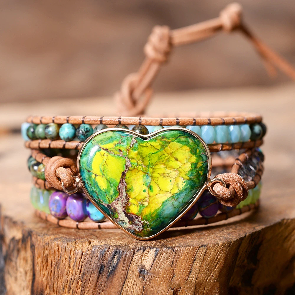 Heart-shaped Ethnic Hand-woven Leather Cord Bracelet