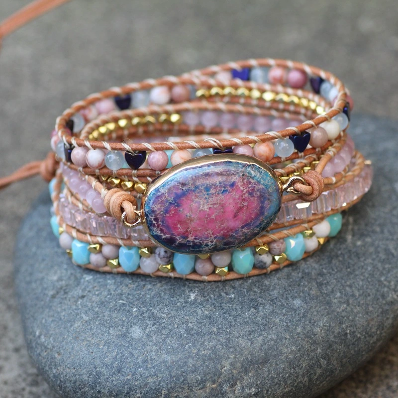 Colorful Turquoise Braided Leather Wrap Bracelet