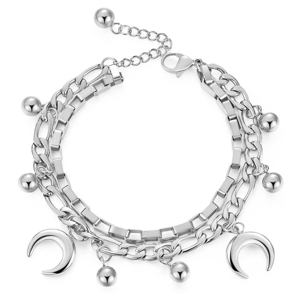 Japan-Korea Cross-border Moon Titanium Steel Round Bead Double Bracelet