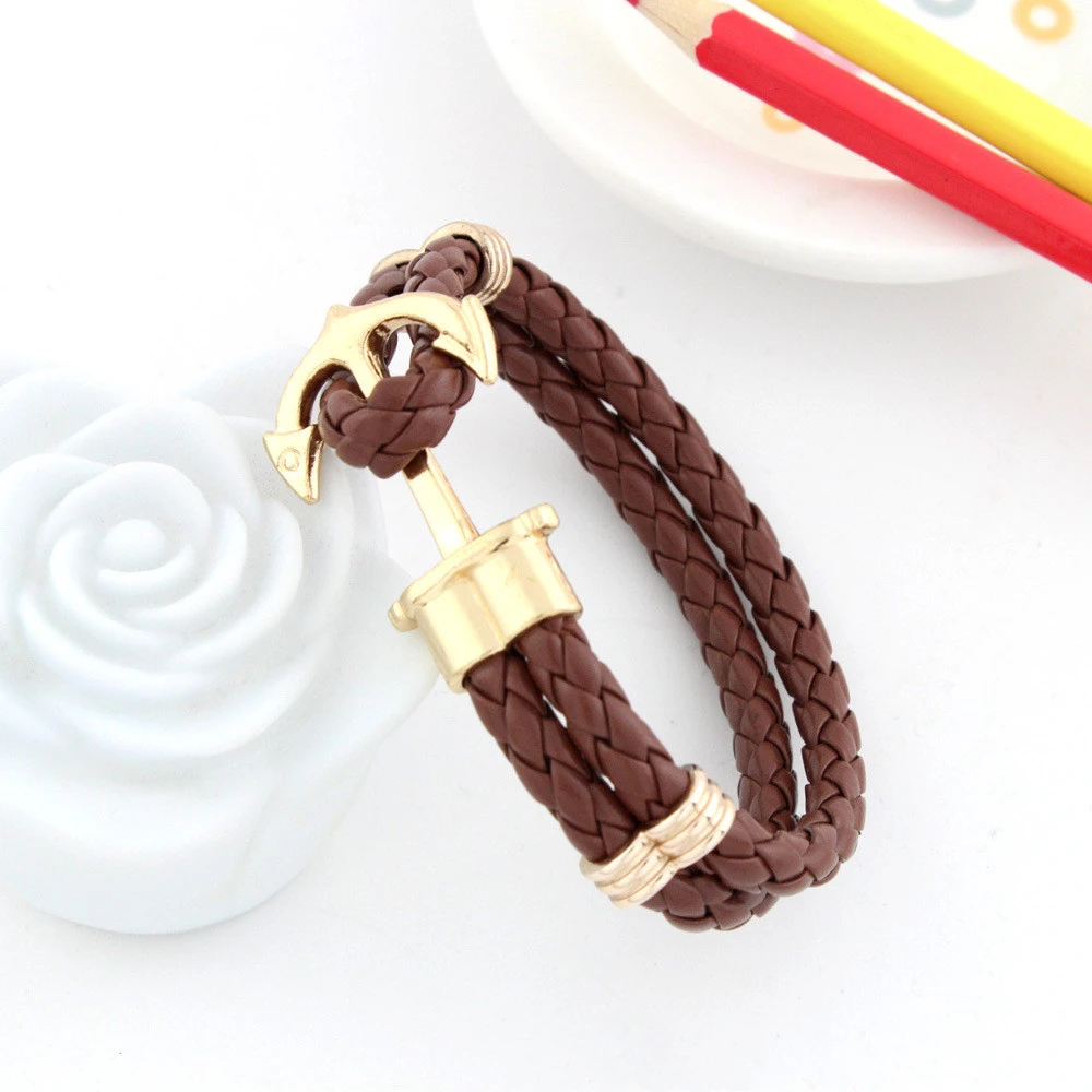 Anchor Bracelet Braided Men's European And American Leather Rope Bracelet