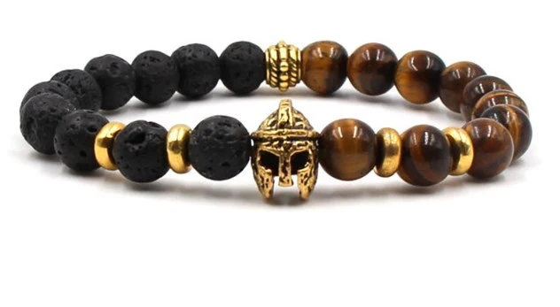 Lion Head 8mm Beaded Bracelet Volcanic Stone