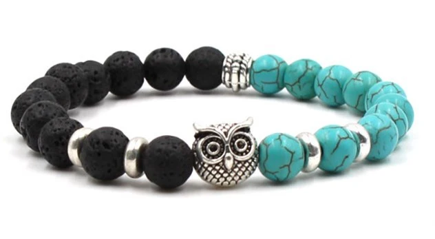 Lion Head 8mm Beaded Bracelet Volcanic Stone