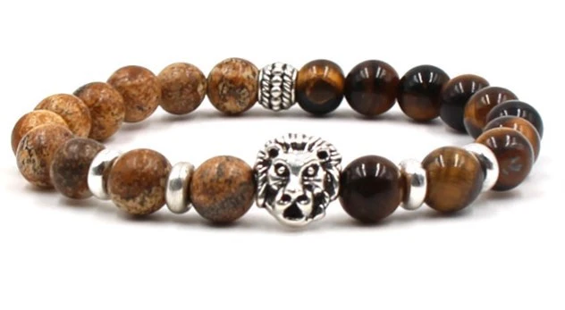 Beaded Bracelet Volcanic Stone Black Lava Marble Tiger Eye