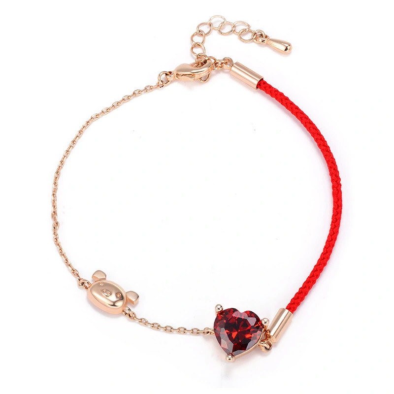  New Animal Red String Bracelet Red Zircon Peach Heart Simple Bracelet Golden Pig Gift