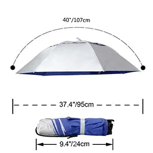 NEW-Vi Fishing Umbrella Hat Folding Adjustable Sun Rain Cap, 37.4”Oversize Hands Free Umbrellas, 7-Ribs Anti-UV Waterproof Headwear for Fishing Gardening Golf Sunshade Outdoor