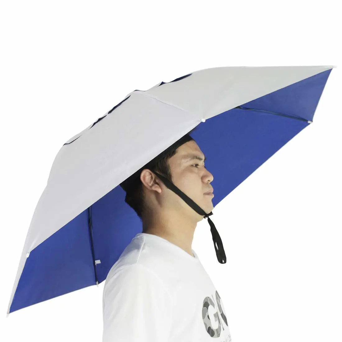 NEW-Vi Fishing Umbrella Hat Folding Adjustable Sun Rain Cap, 37.4”Oversize Hands Free Umbrellas, 7-Ribs Anti-UV Waterproof Headwear for Fishing Gardening Golf Sunshade Outdoor