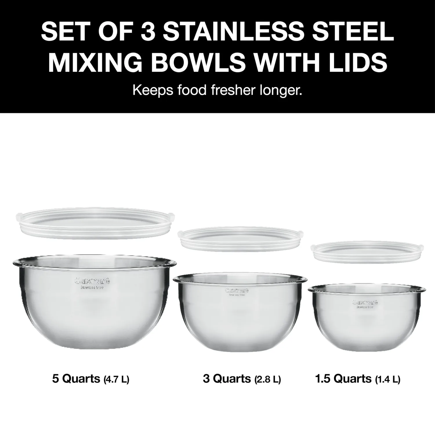 Cuisinart Mixing Bowl Set, Stainless Steel, 3-Piece, CTG-00-SMB