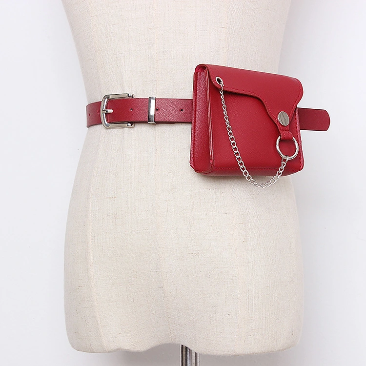 Chain Belt Bag Trendy Cool Functional Wind Pu Leather Belt Bag