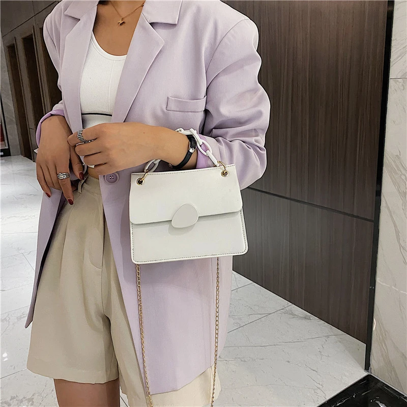 European And American Style PU Handbag Pure Color Chain