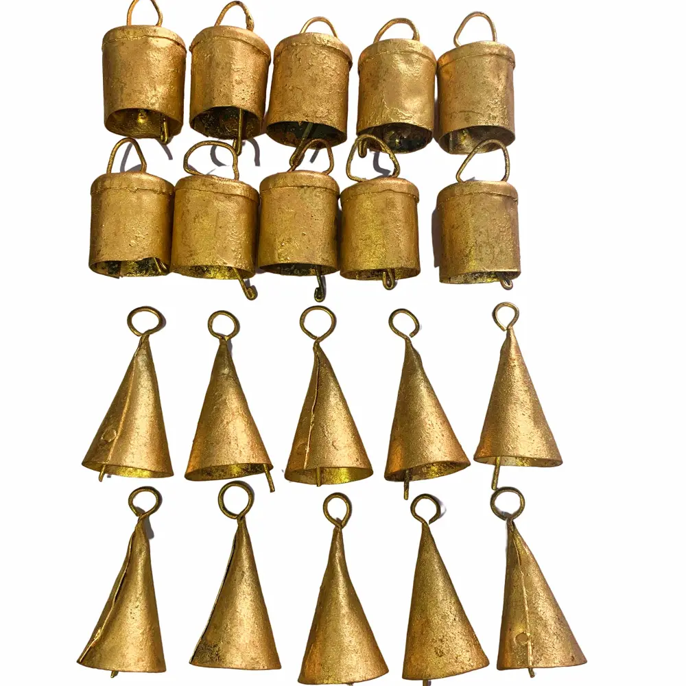 Vintage Indian Tin Bells Rustic Chime Vintage Jingle Bell Cow Bells Christmas Tree Crafts Decoration lot 20 Pc (Gold)