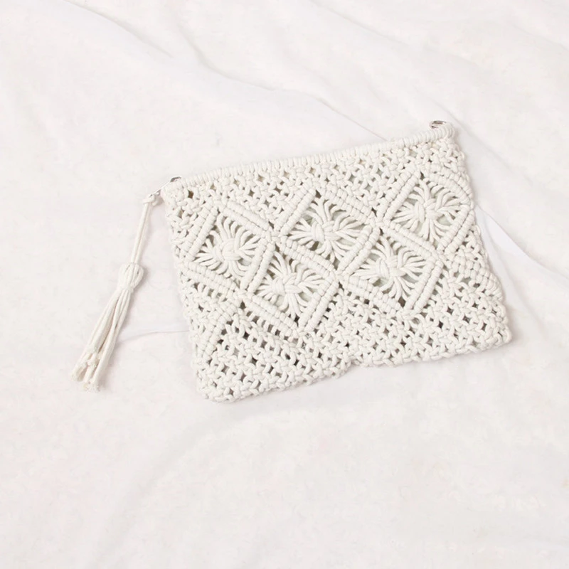 Simple Tassel Clutch Bag Retro Handle Cotton Thread