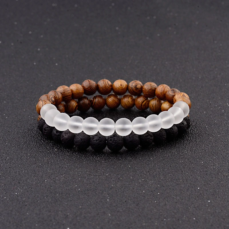 Frosted Stone Wooden Bead Hand Strung Crater Stone Bracelet