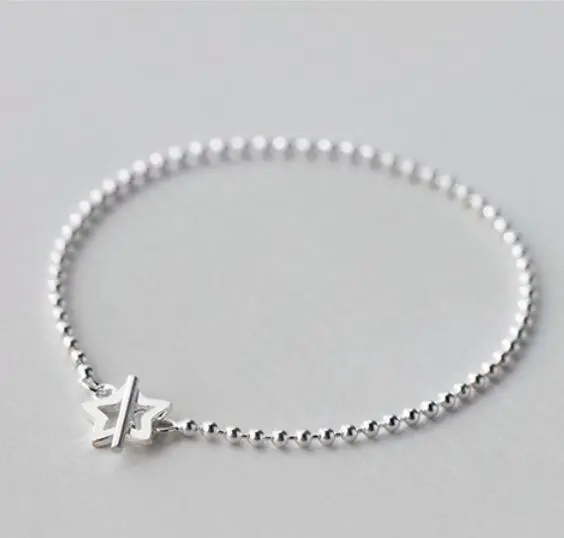 Silver Bracelet Female Korean Style Simple Light Bead Five-pointed Star Bracelet