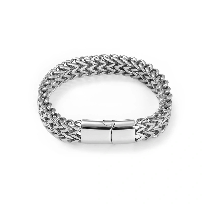 Stainless Steel Braided Double Row Positive And Negative Keel Magnet Buckle Bracelet