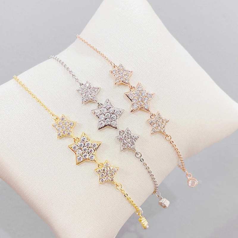 Micro-Inlaid Zircon Five-Pointed Star Bracelet Female Korean Version Of Sweet Temperament Student Girlfriends Bracelet