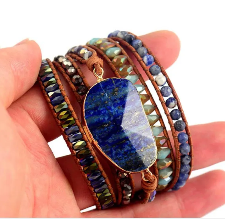 Cross-border Hot Style Natural Lapis Lazuli Leather Woven Creative Multi-layer Wrapped Bracelet Women's Jewelry Wholesale