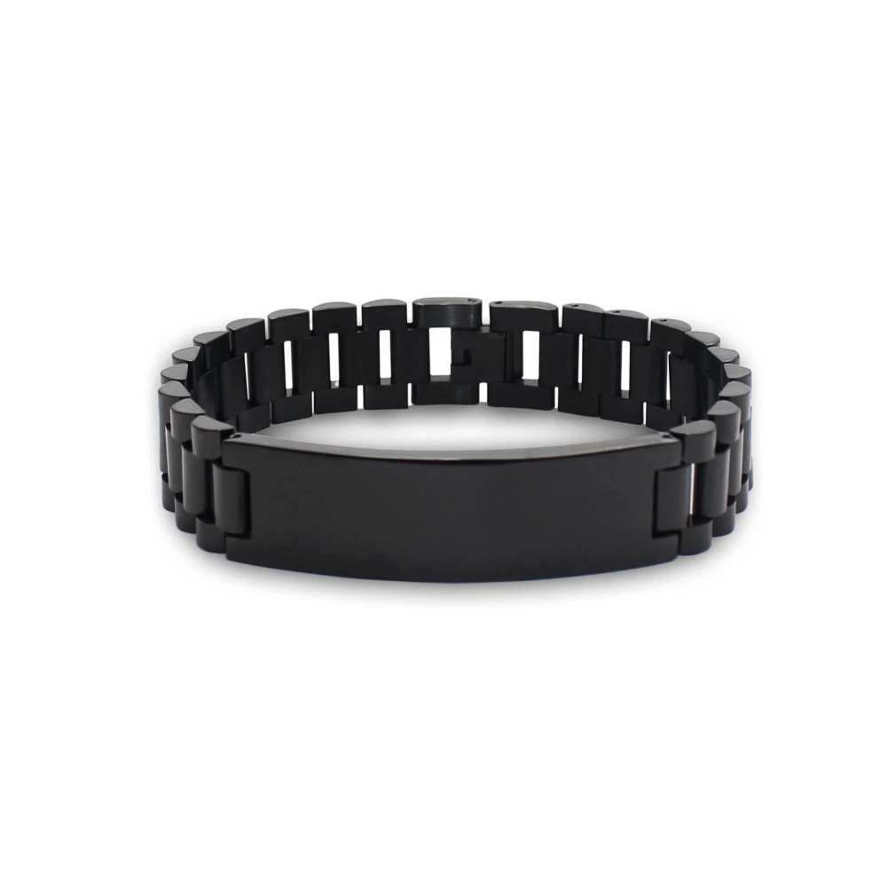 Men'S Stainless Steel Smooth Black Watch With Blank Curved Brand Fashion Simple Bracelet