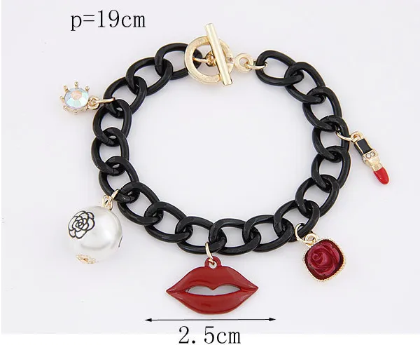 Mouth Lipstick Lips Red Lips Pearl Short Bracelet Women's Accessories