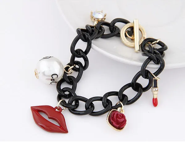 Mouth Lipstick Lips Red Lips Pearl Short Bracelet Women's Accessories