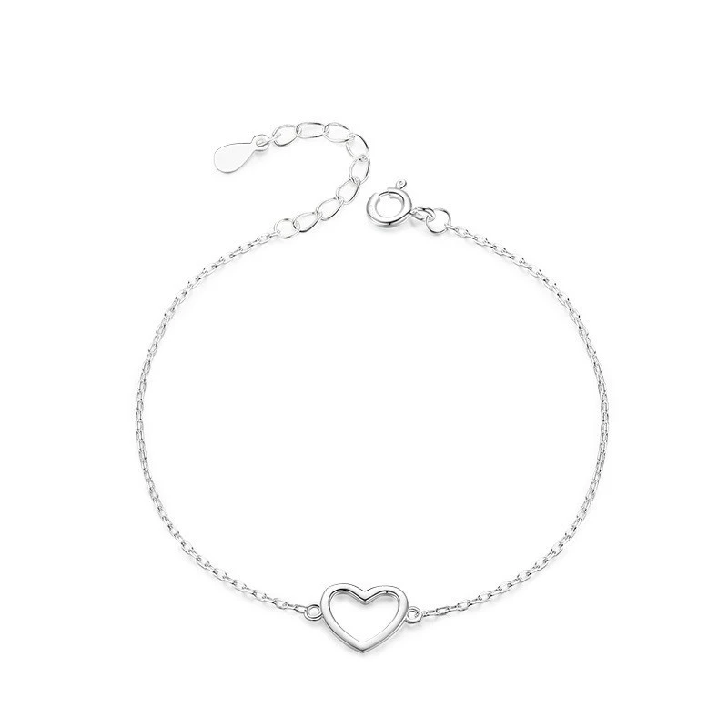 S925 Silver Simple Korean Sweet Girl Heart-shaped Bracelet