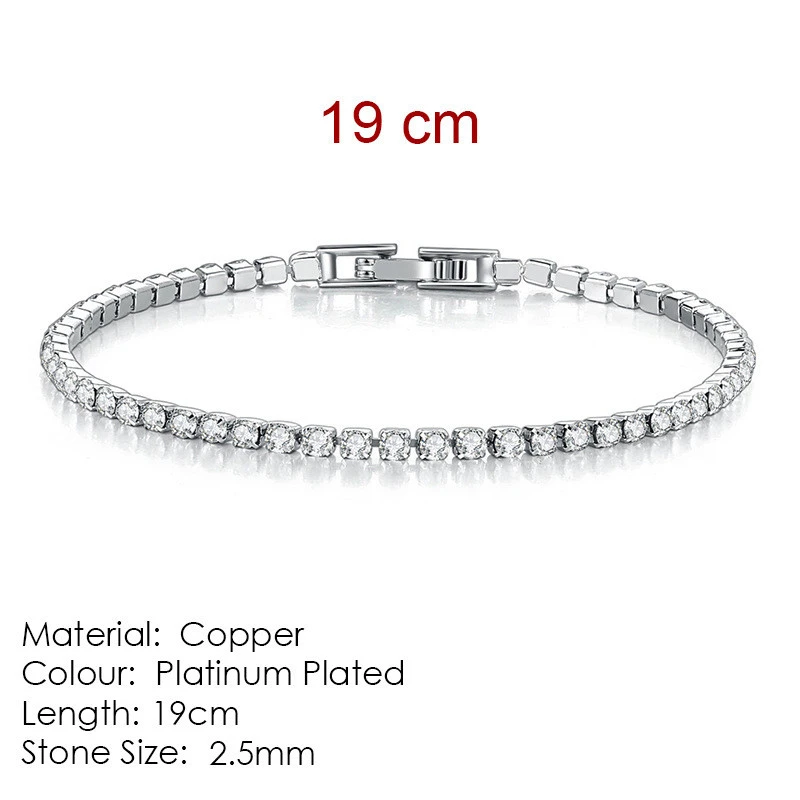 2.5mm Single Row Full Diamond Crystal Bracelet Round Zircon Tennis Hip Hop