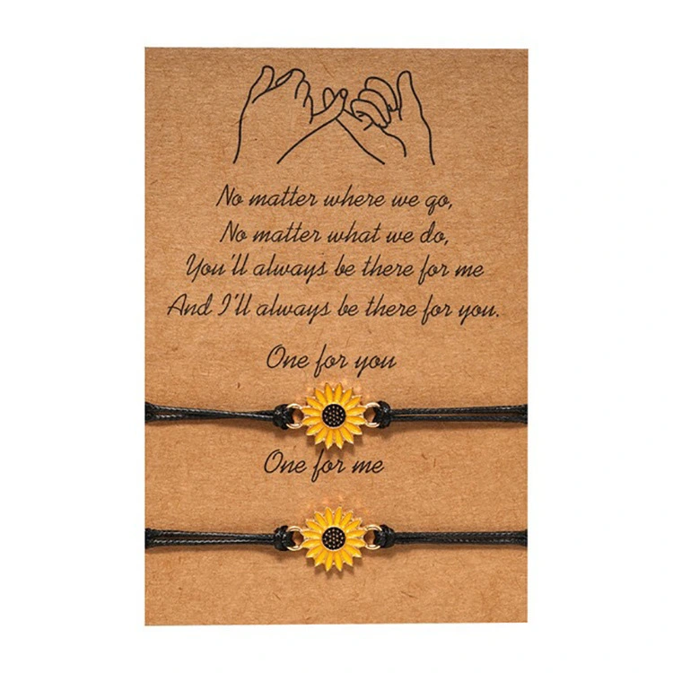 Friendship Card Bracelet European And American Personality Alloy Dripping Sunflower Wax Thread Braided Bracelet Bracelet