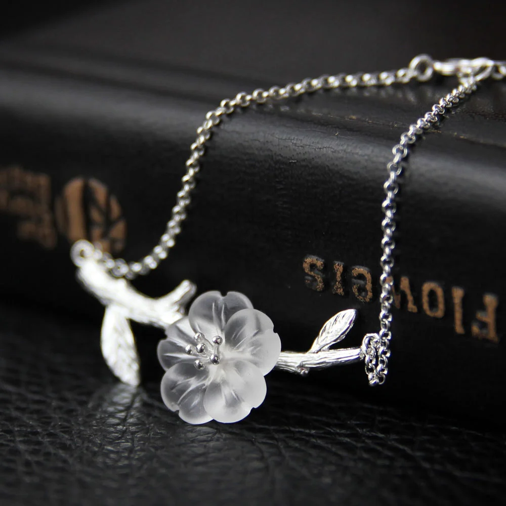 White Crystal Flower S925 Sterling Silver Women's Bracelet