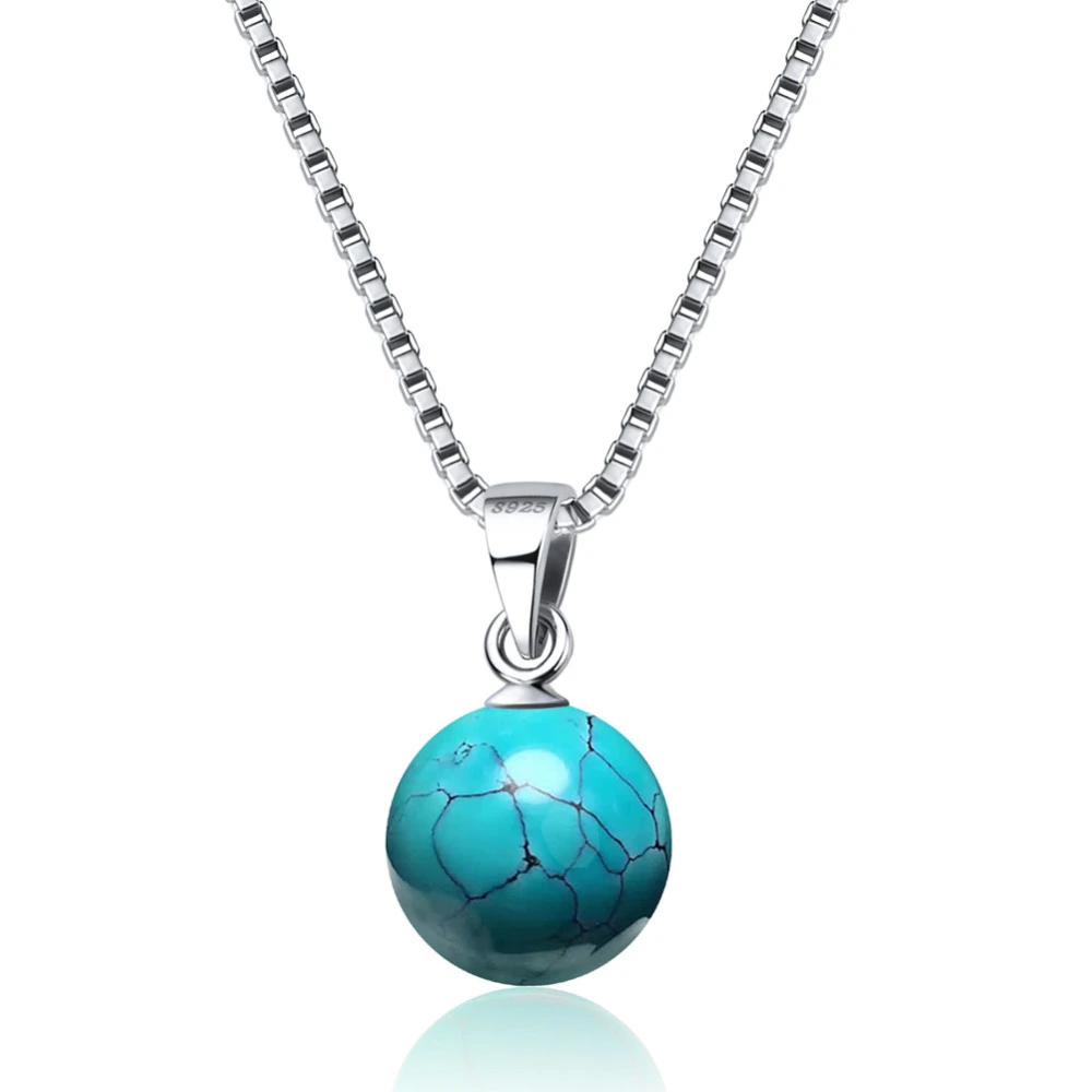 S925 Sterling Silver Clavicle Necklace Turquoise White Gold Pendant Simple Necklace