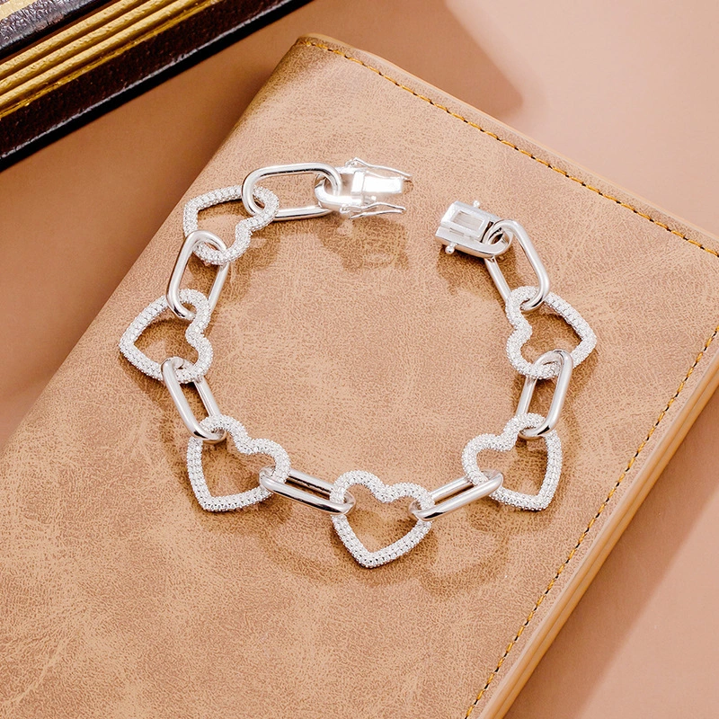 Chain Full Of Diamond Love Bracelet Women Sterling Silver