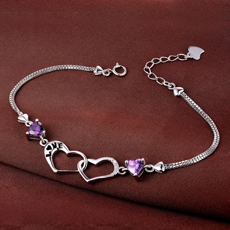 Korean Style Sterling Silver Women'S Heart-Shaped Bracelet