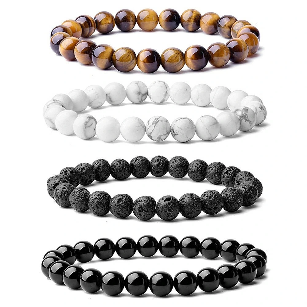 European And American Beaded Bracelets Zinc Wish Tiger Eye Stone Volcanic Stone White Pine Frosted Stone Couple Bracelet