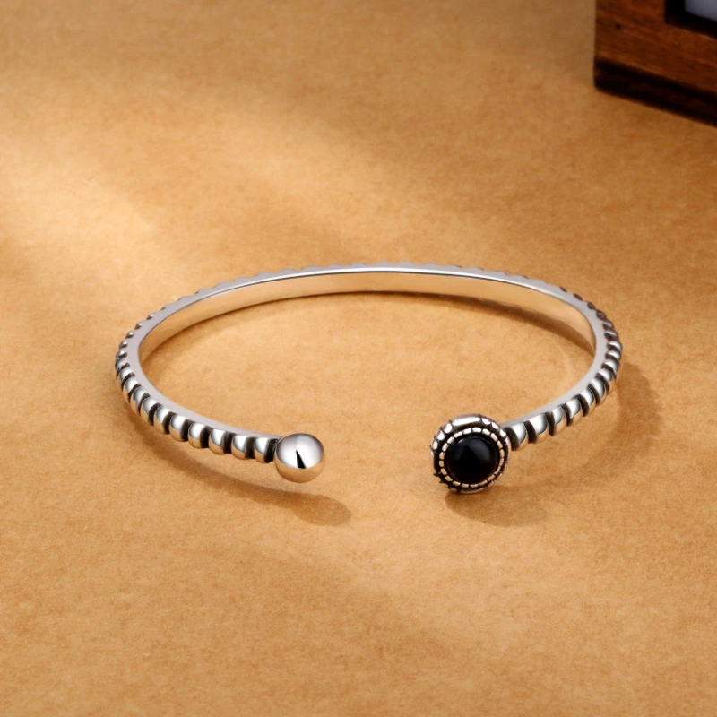 Fashion Retro Personality Round Black Agate Bracelet