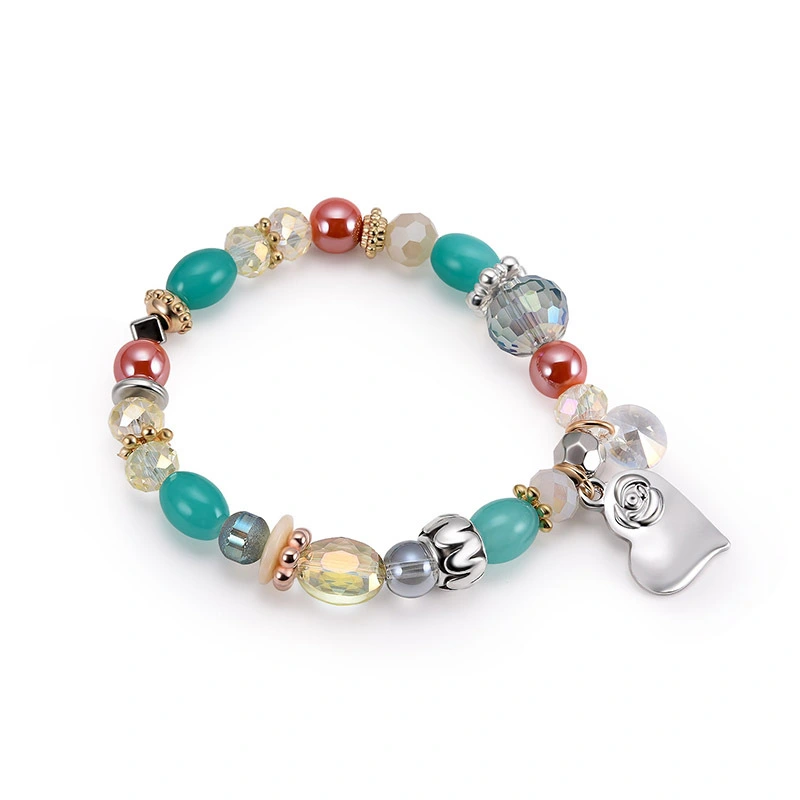 Green Crystal Fashion Love Pendant Mixed Bead Bracelet
