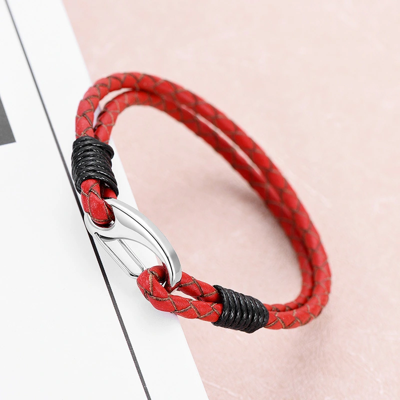 Simple Double Layer Red PU Hand Strap Bracelet