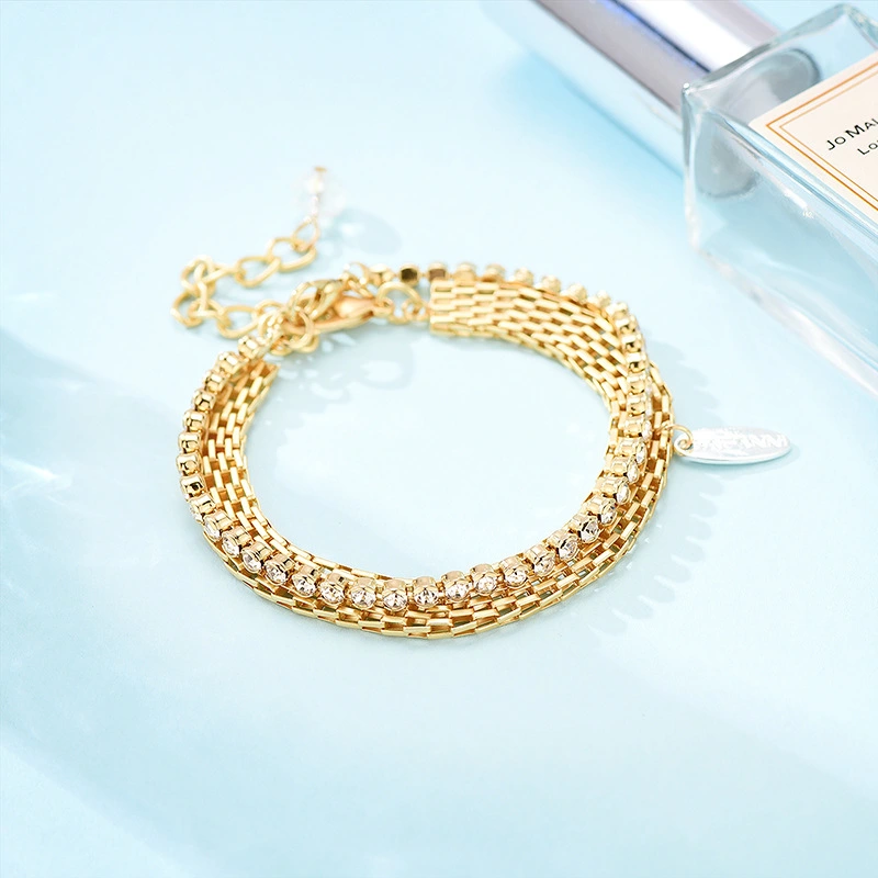 Hot Selling Exaggerated Geometric Double Layer Diamond Alloy Bracelet