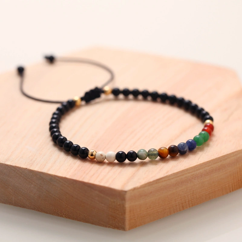 Black Colorful Chakra Beads Couple Braided Bracelet