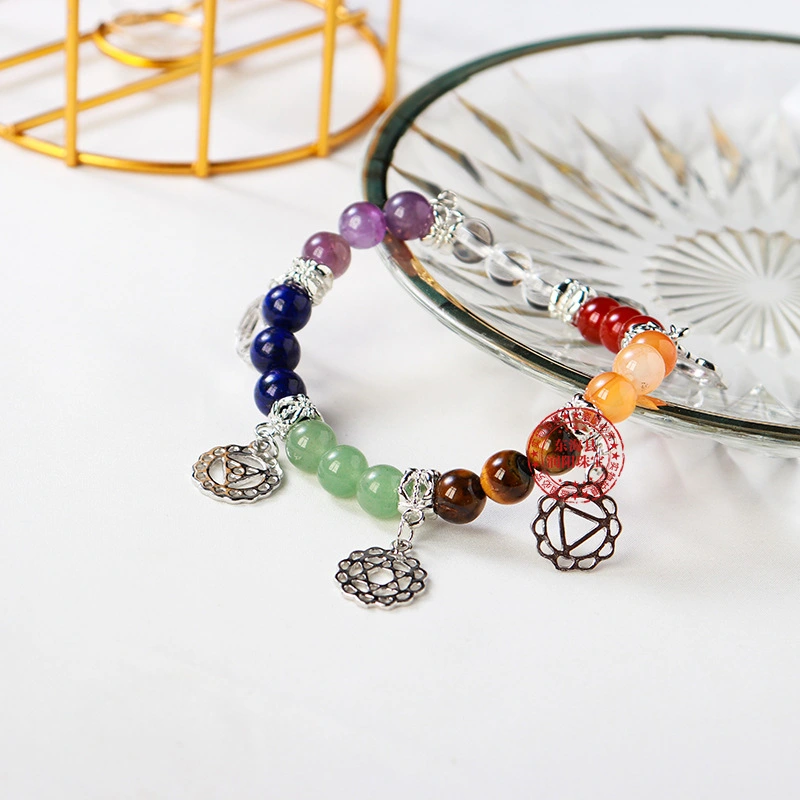 Natural Crystal Seven Chakra Bracelet Yoga Energy Silver Plated