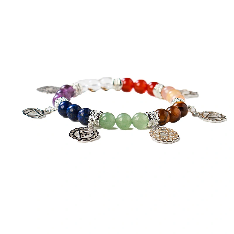 Natural Crystal Seven Chakra Bracelet Yoga Energy Silver Plated