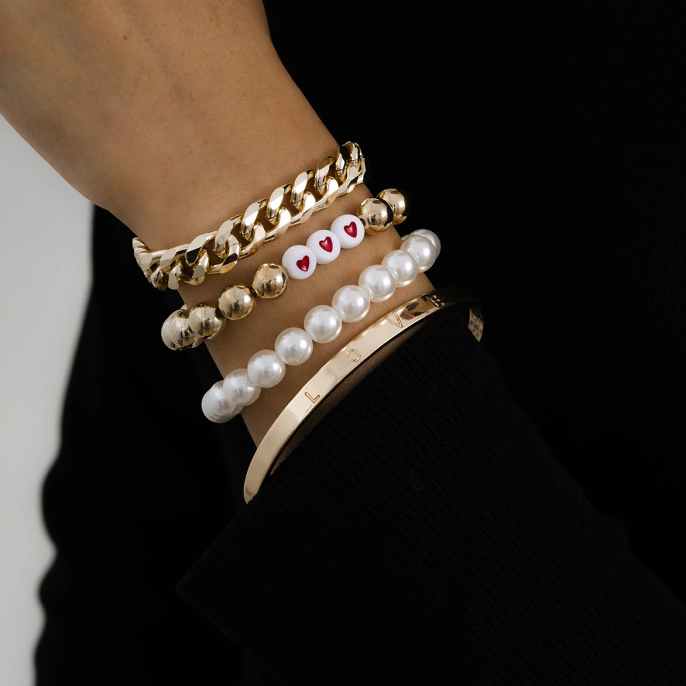 Hip Hop Trendy Geometric Round Bead Chain Set Bracelet