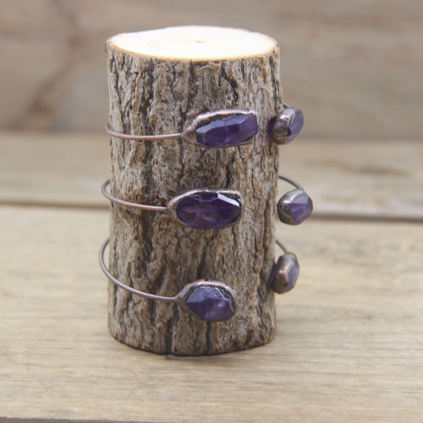 Natural Amethyst Electroplating Double Head Fashion Bracelet