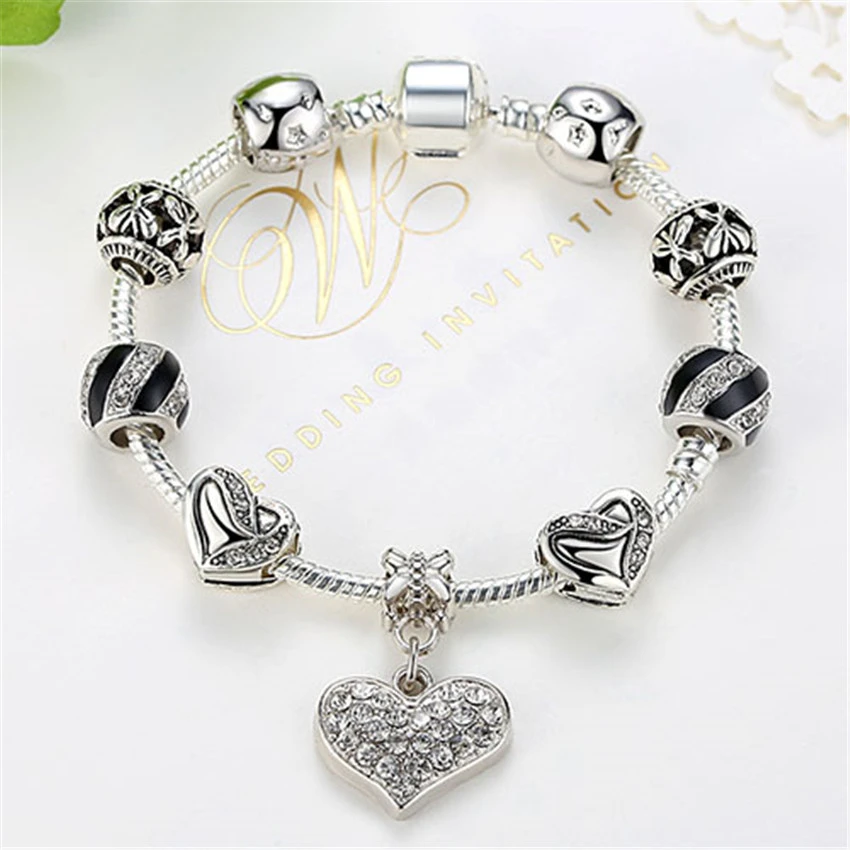 Alloy Heart Shaped Diamond Bracelet Women