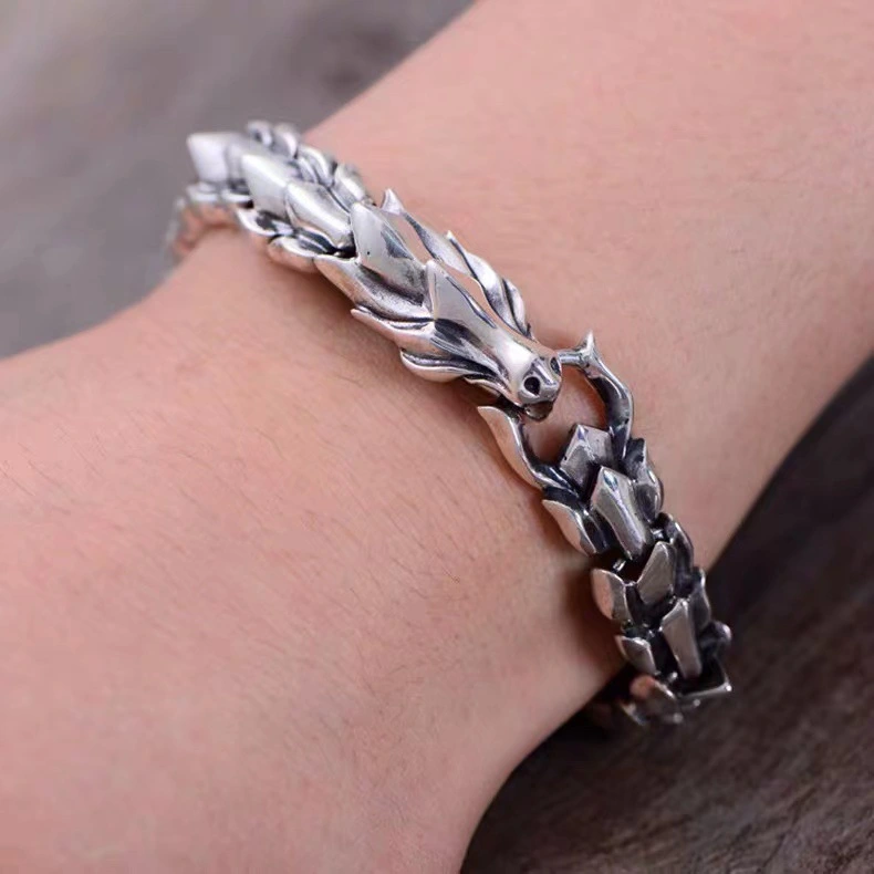 Silver Plated Retro Hip Hop Domineering Exaggerated Punk Bracelet