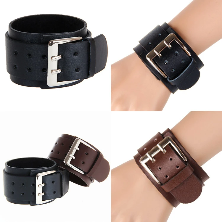 Wide leather bracelet