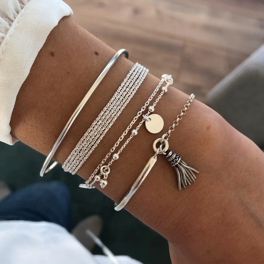 Silver smooth tassel bracelet