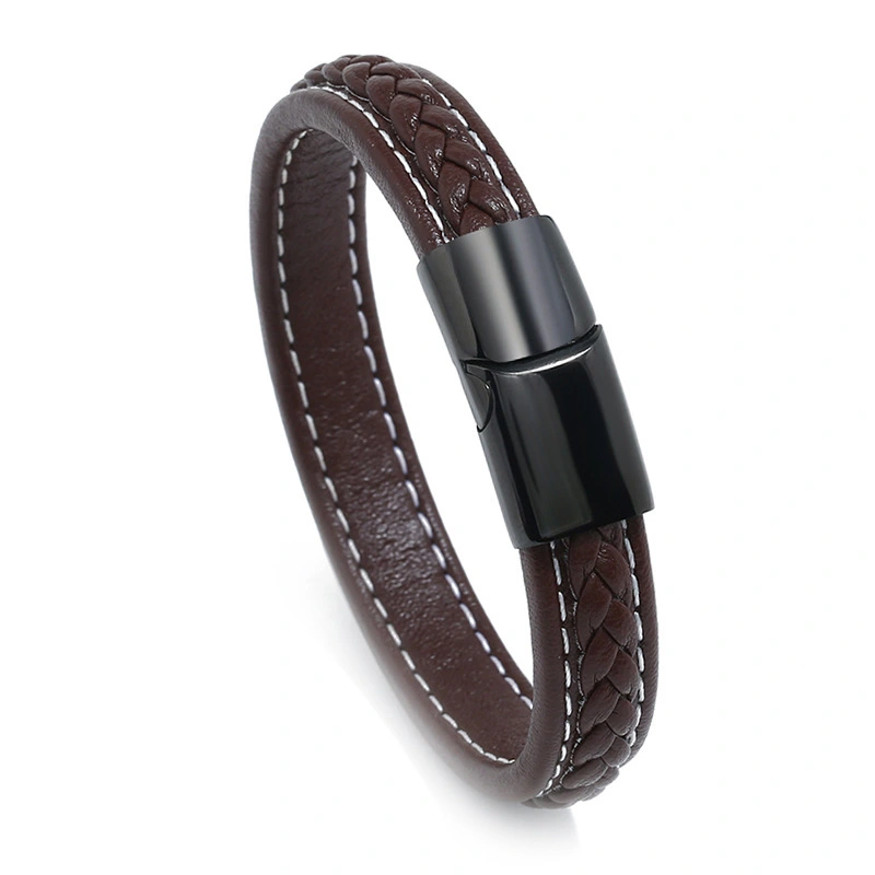 Vintage stainless steel leather bracelet